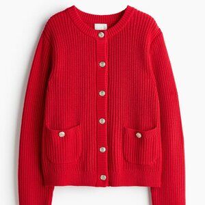 Red Rib-Knit Cardigan